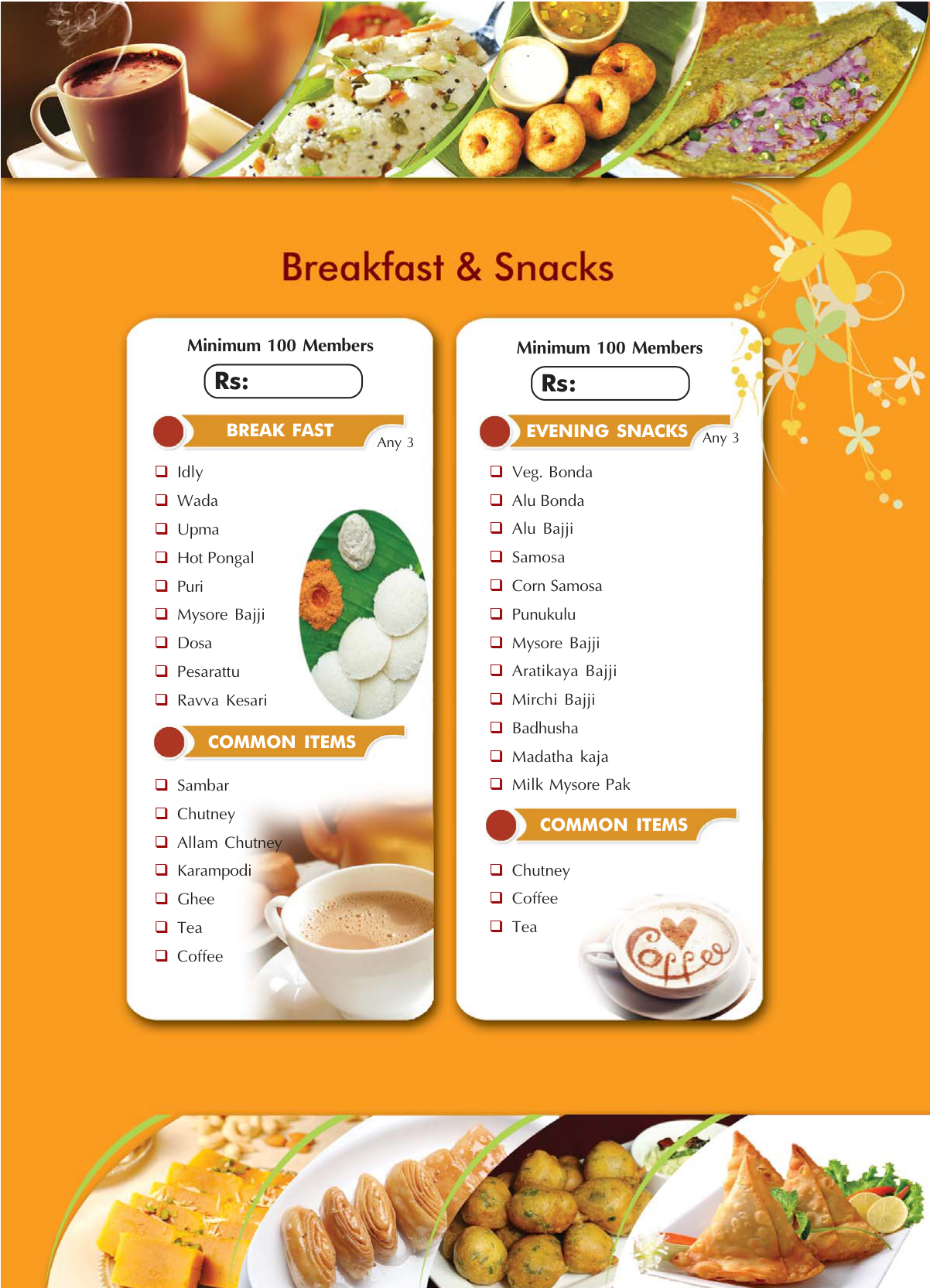 South Indian Breakfast Menu